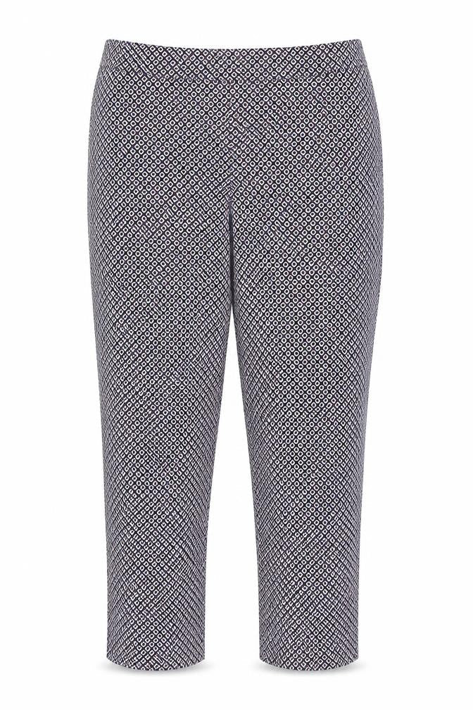 Dunnes Stores Womens Blue Geometric Cotton Carrot Trousers Size 14 L28 in Regular Zip