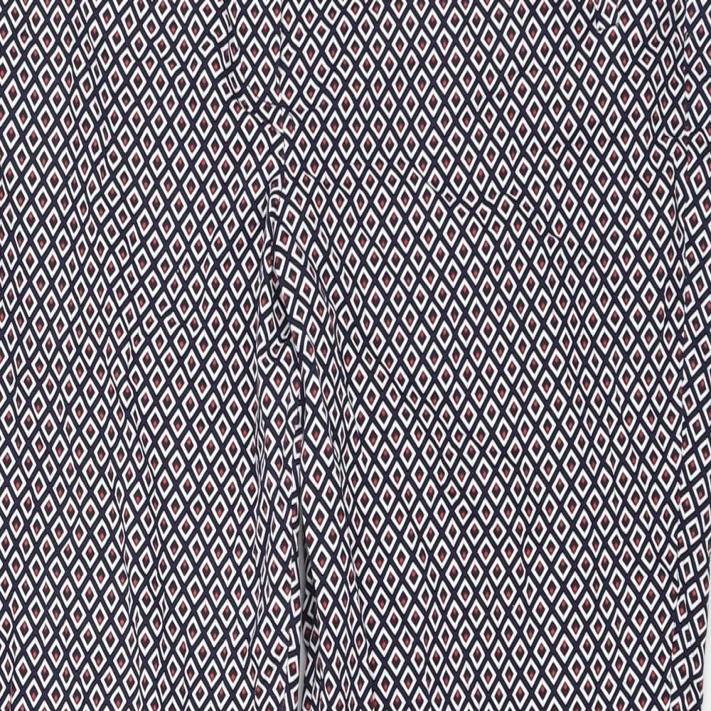 Dunnes Stores Womens Blue Geometric Cotton Carrot Trousers Size 14 L28 in Regular Zip
