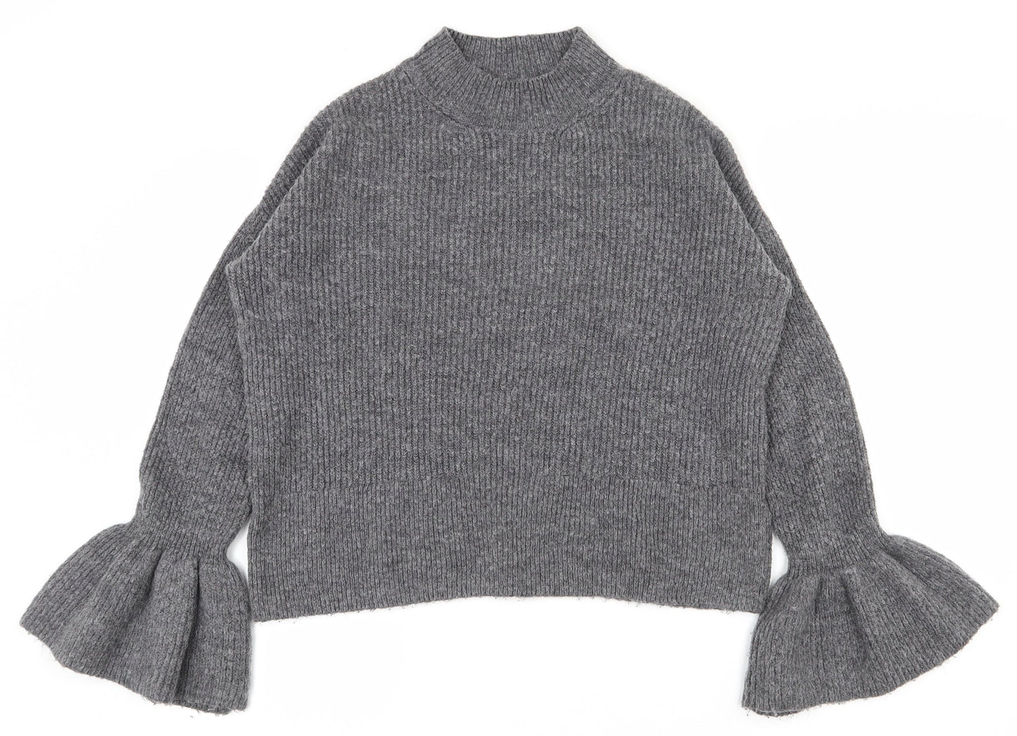 Marks and Spencer Womens Grey High Neck  Acrylic Pullover Jumper Size S   - Flared sleeves