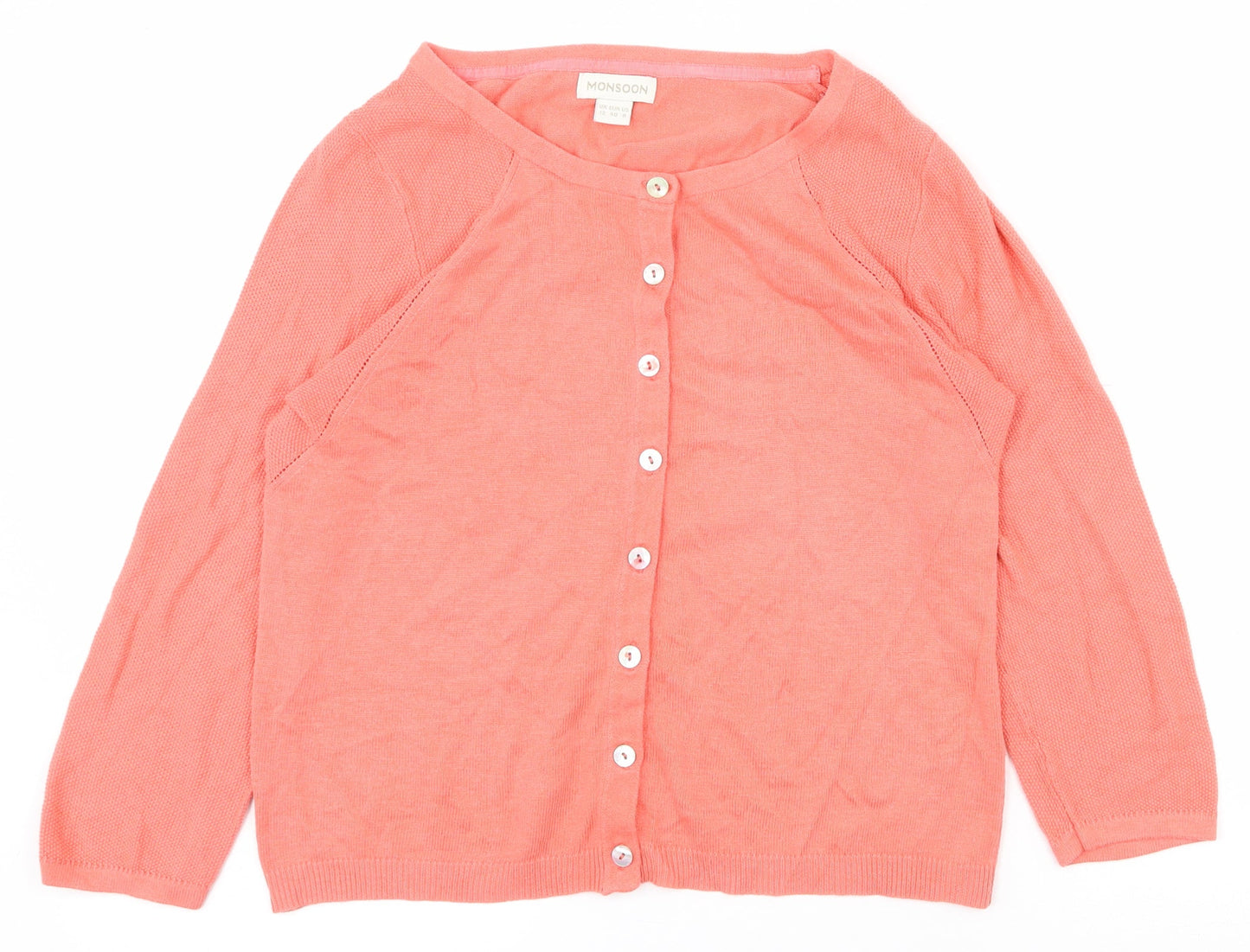 Monsoon Womens Pink Scoop Neck  Viscose Cardigan Jumper Size 12