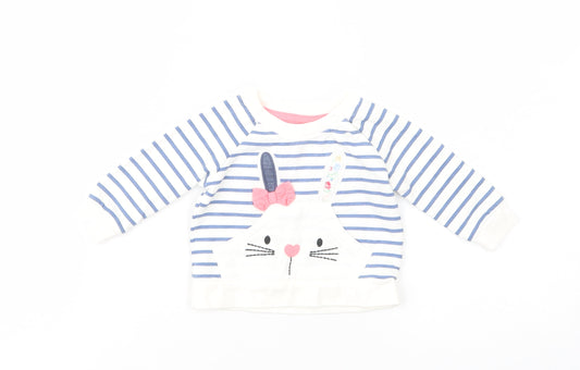 Early Days Baby White Striped Cotton Pullover Jumper Size 0-3 Months  Snap - Bunny