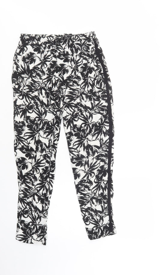 Dorothy Perkins Womens Black Floral Viscose Trousers  Size 8 L27 in Regular Drawstring