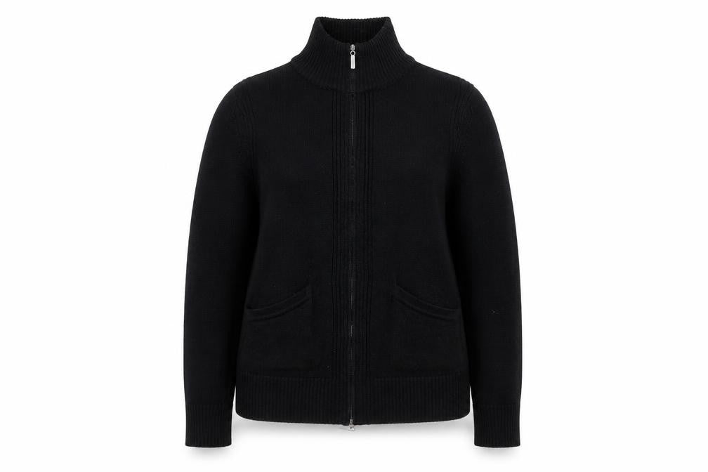 Lakeland Womens Black High Neck  Ramie Full Zip Jumper Size 12