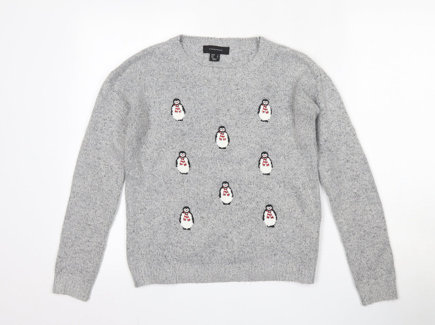 Atmosphere Womens Grey Round Neck  Acrylic Pullover Jumper Size 6   - Snowman