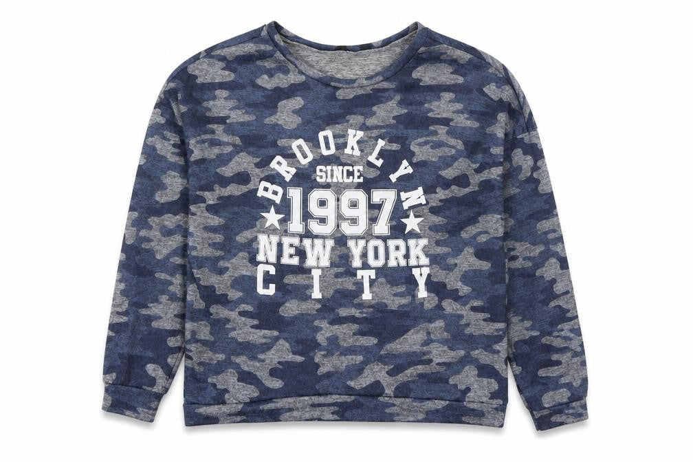 New Look Girls Blue Camouflage Polyester Basic Casual Size 14-15 Years Round Neck Pullover - Brooklyn 1997