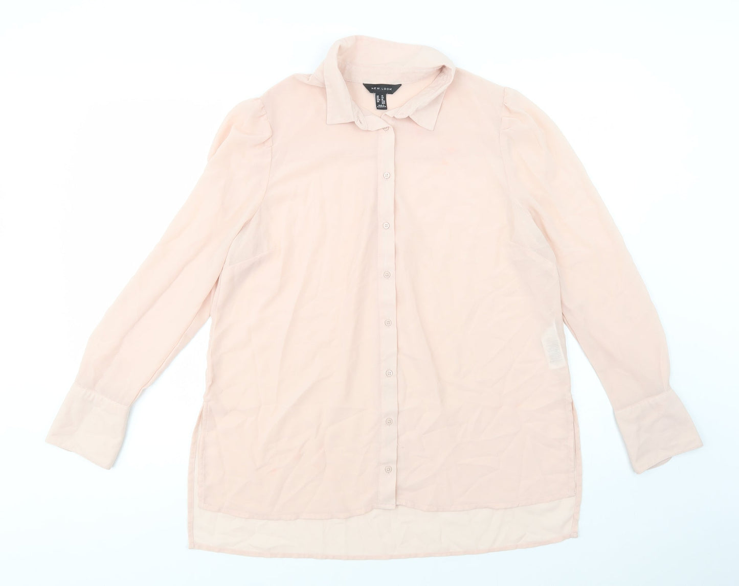 New Look Womens Pink  Polyester Basic Button-Up Size 14 Collared