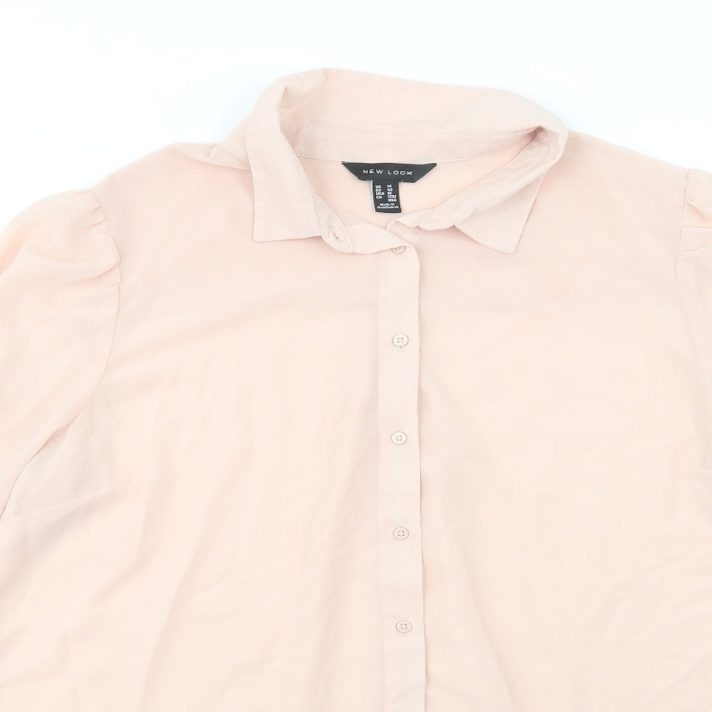 New Look Womens Pink  Polyester Basic Button-Up Size 14 Collared