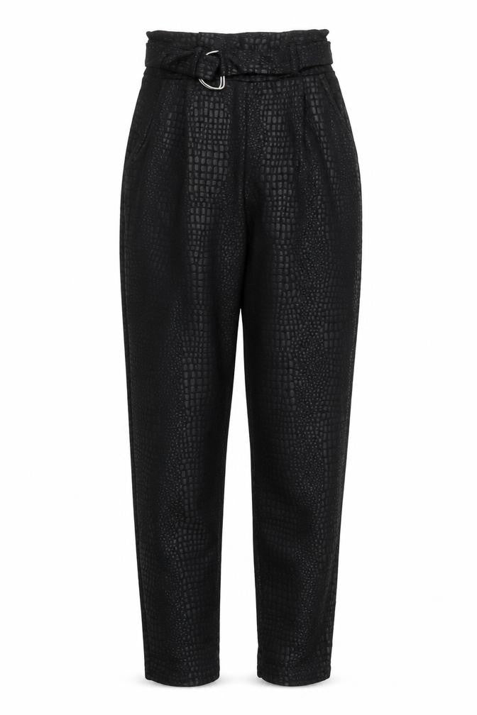 PRETTYLITTLETHING Womens Black Animal Print Polyester Trousers  Size 6 L26 in Regular
