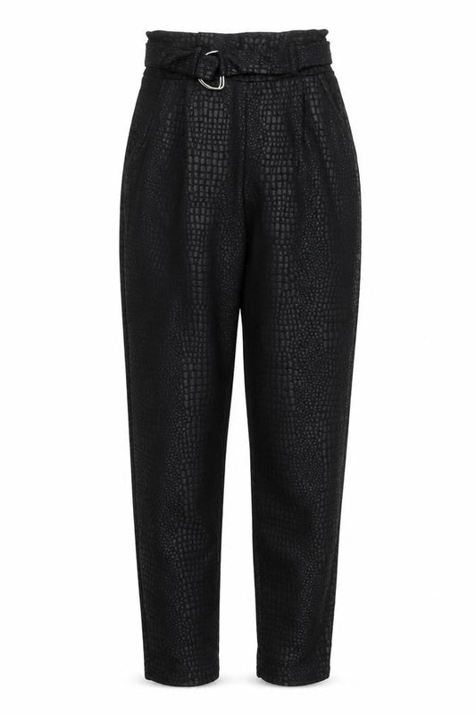 PRETTYLITTLETHING Womens Black Animal Print Polyester Trousers  Size 6 L26 in Regular