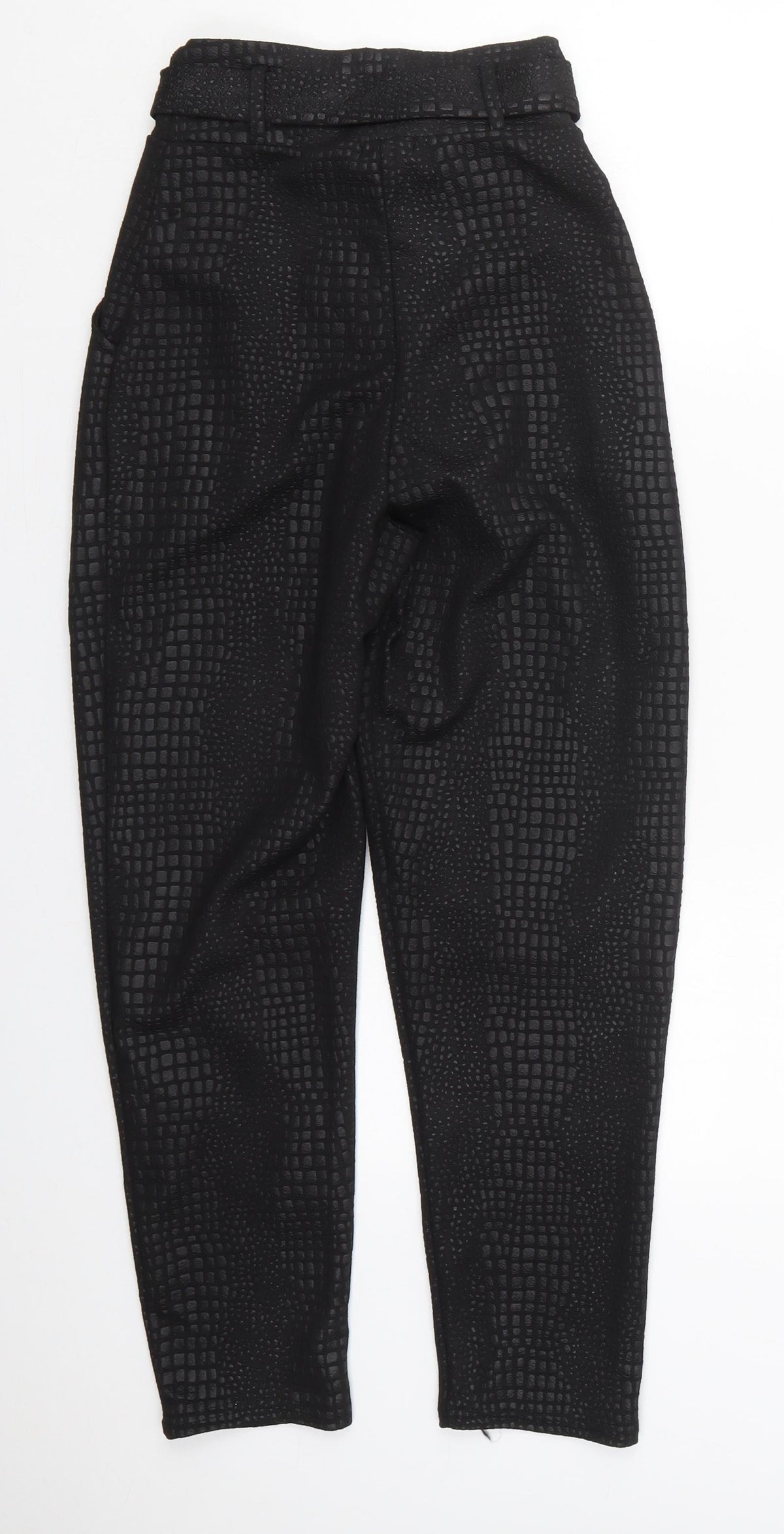 PRETTYLITTLETHING Womens Black Animal Print Polyester Trousers  Size 6 L26 in Regular