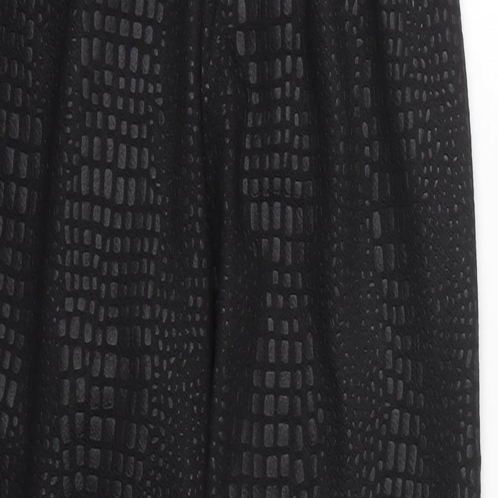 PRETTYLITTLETHING Womens Black Animal Print Polyester Trousers  Size 6 L26 in Regular