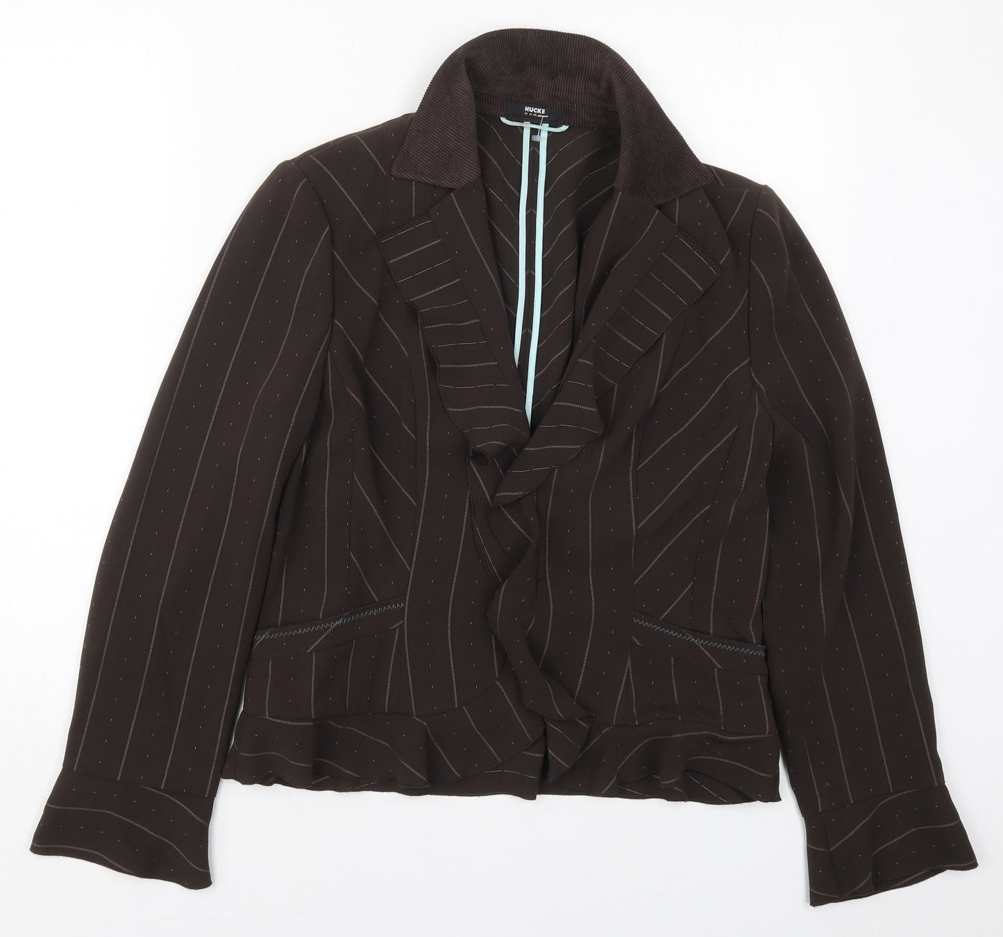Hucke Womens Brown Striped  Jacket  Size 12  Hook & Eye