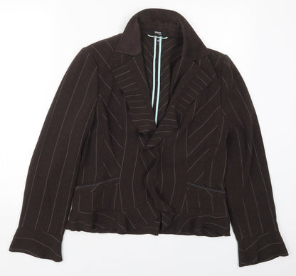 Hucke Womens Brown Striped  Jacket  Size 12  Hook & Eye