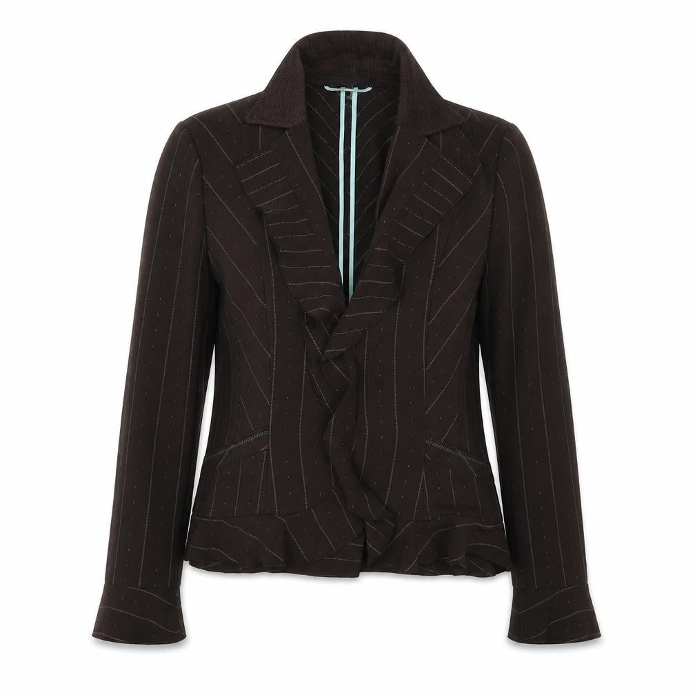 Hucke Womens Brown Striped  Jacket  Size 12  Hook & Eye