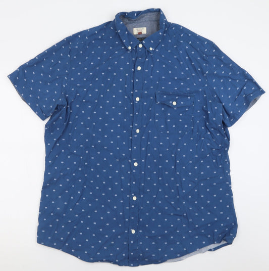NEXT Mens Blue Geometric Cotton  Button-Up Size 2XL Collared Button