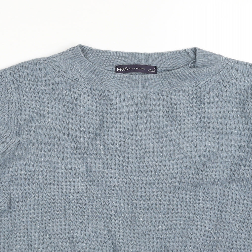 Marks and Spencer Womens Blue Crew Neck  Acrylic Pullover Jumper Size 8