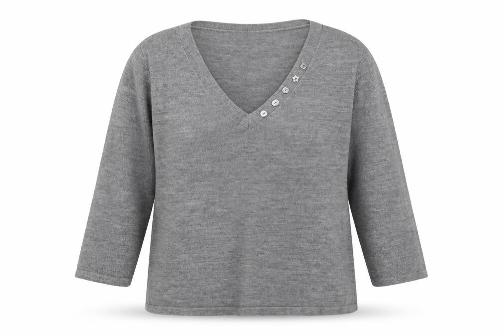 BHS Womens Grey V-Neck  Acrylic Pullover Jumper Size 16