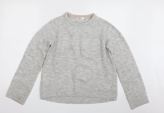 H&M Girls Grey Crew Neck  Acrylic Pullover Jumper Size 10-11 Years