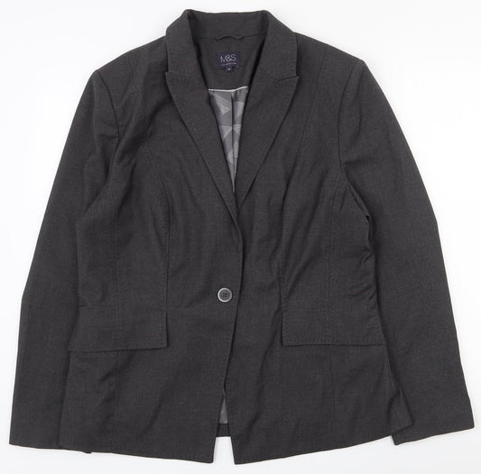 Marks and Spencer Womens Grey  Polyester Jacket Suit Jacket Size 16   - Shoulder pads