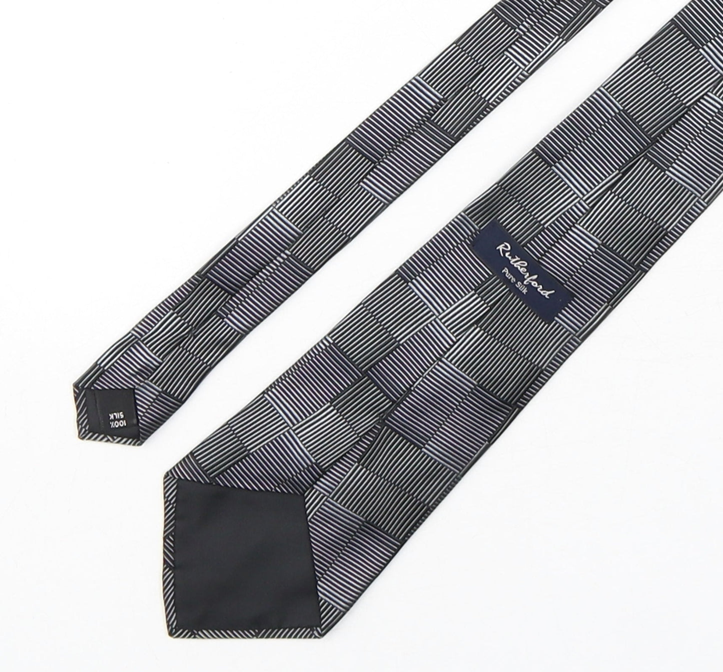 Rutherford Mens Grey Geometric Silk Pointed Tie One Size