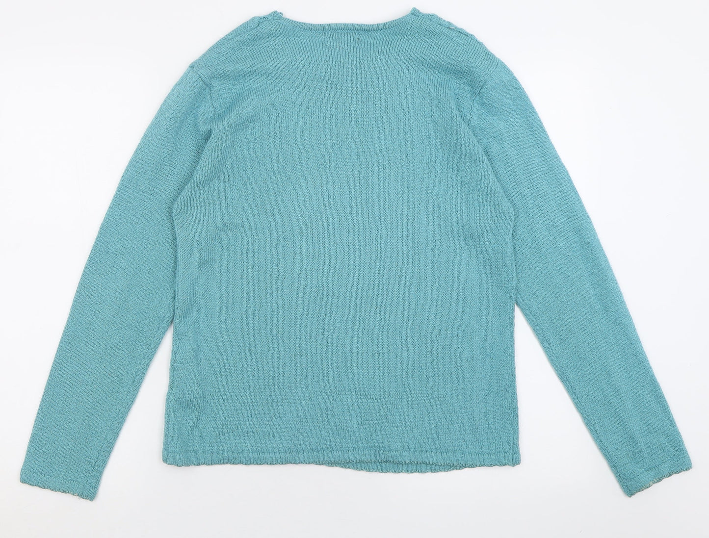 Casamia Womens Blue Crew Neck Floral Acrylic Pullover Jumper Size S