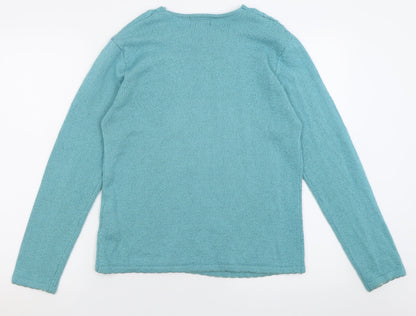 Preloved Casamia Womens Blue Crew Neck Floral Acrylic Pullover Jumper Size S - Back