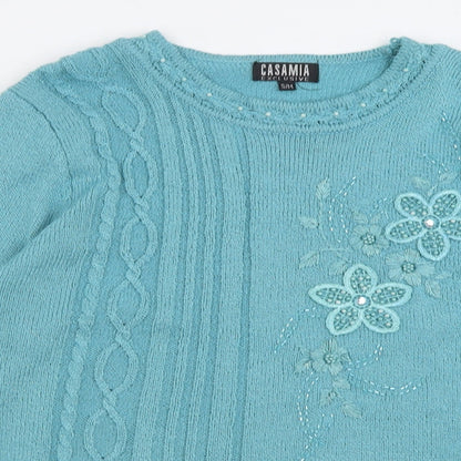 Preloved Casamia Womens Blue Crew Neck Floral Acrylic Pullover Jumper Size S - Detail