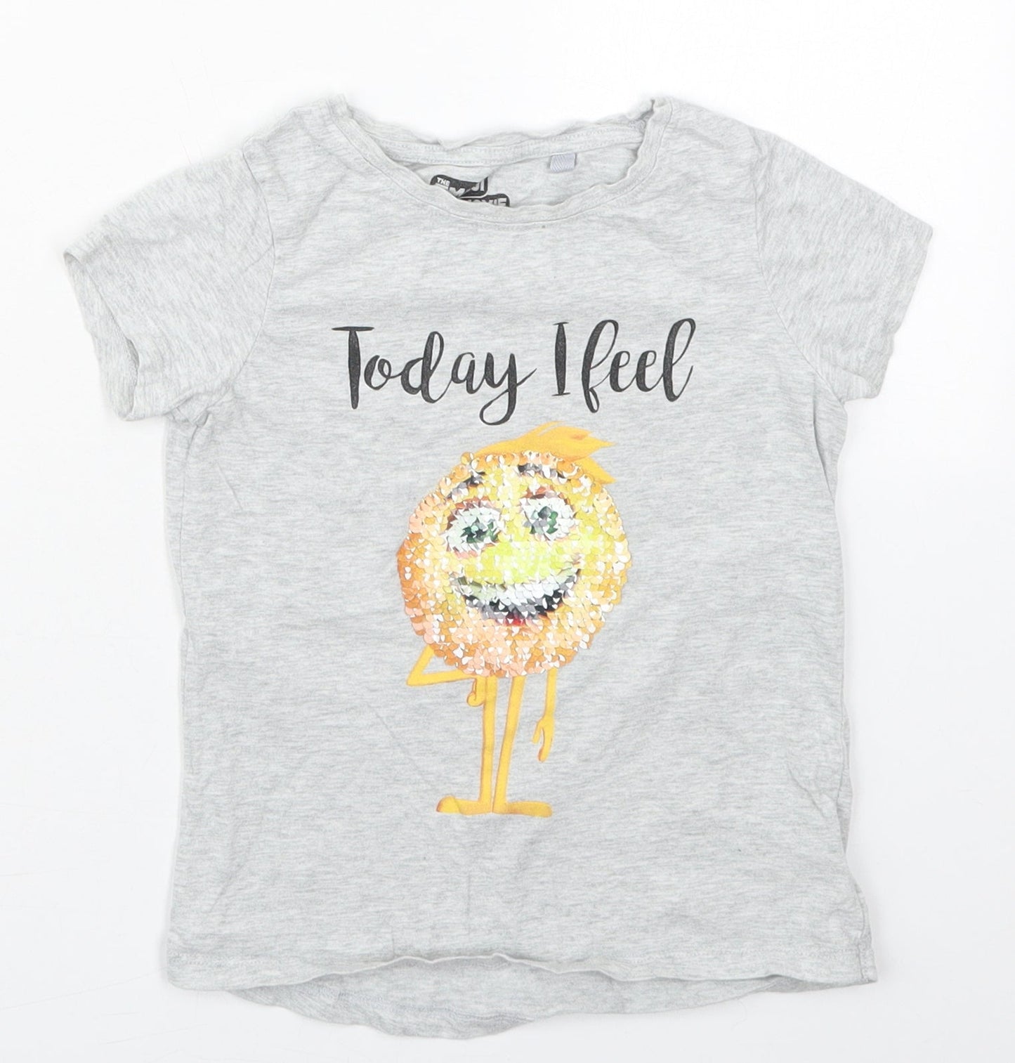 NEXT Boys Grey  Cotton Basic T-Shirt Size 5 Years Crew Neck Pullover - Today I Feel Happy Emoji