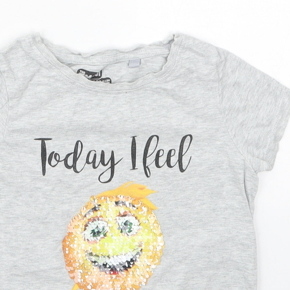 NEXT Boys Grey  Cotton Basic T-Shirt Size 5 Years Crew Neck Pullover - Today I Feel Happy Emoji