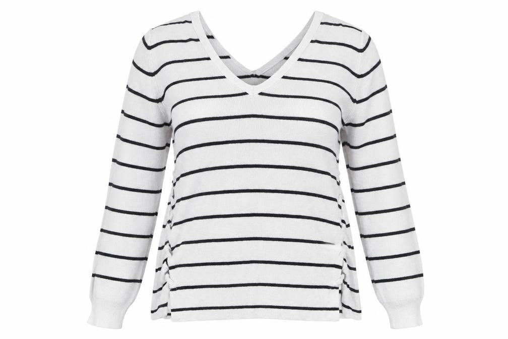 Miss Selfridge Womens White V-Neck Striped Viscose Pullover Jumper Size 6