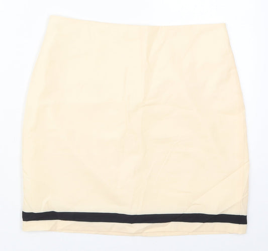 Preworn Womens Beige Striped Polyester Mini Skirt Size 29 in   Zip