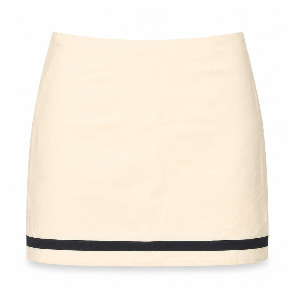 Preworn Womens Beige Striped Polyester Mini Skirt Size 29 in   Zip