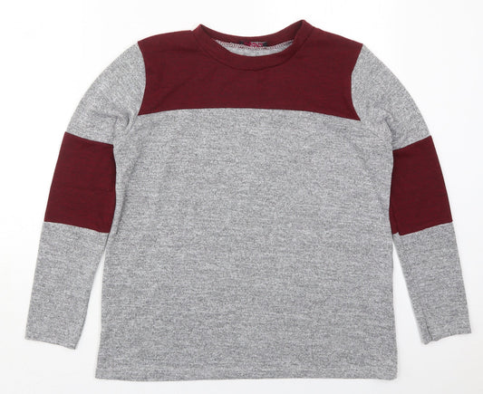 Silk Womens Grey Colourblock Polyester Basic T-Shirt Size M Crew Neck - Red
