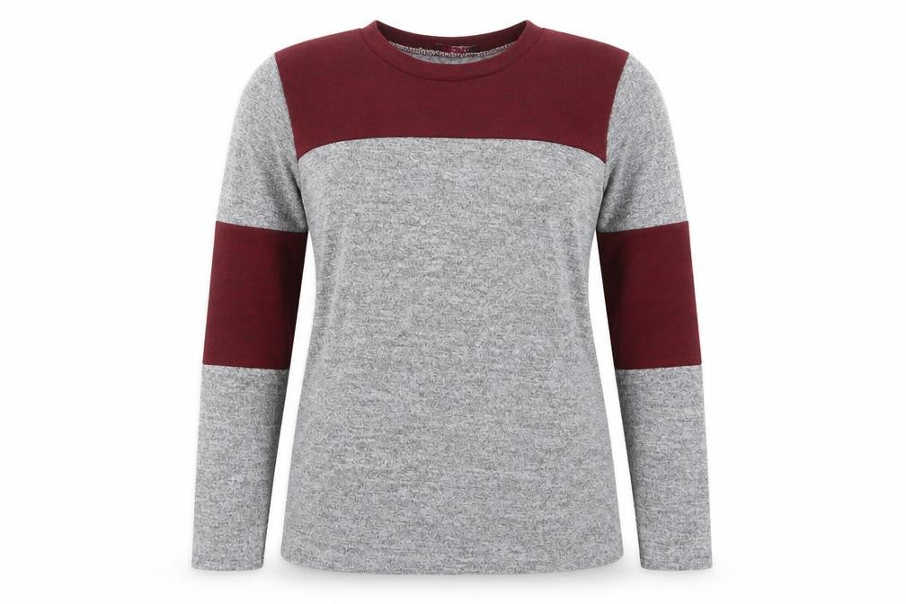 Silk Womens Grey Colourblock Polyester Basic T-Shirt Size M Crew Neck - Red