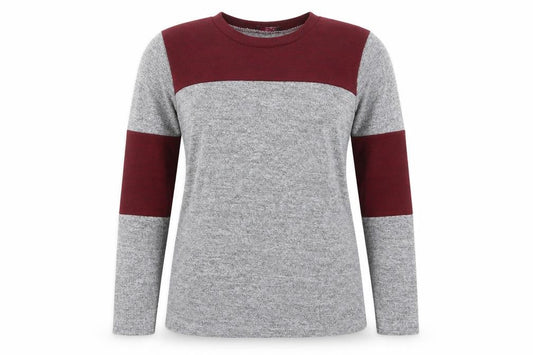 Silk Womens Grey Colourblock Polyester Basic T-Shirt Size M Crew Neck - Red