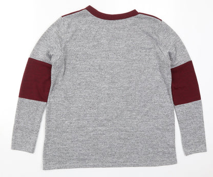 Silk Womens Grey Colourblock Polyester Basic T-Shirt Size M Crew Neck - Red