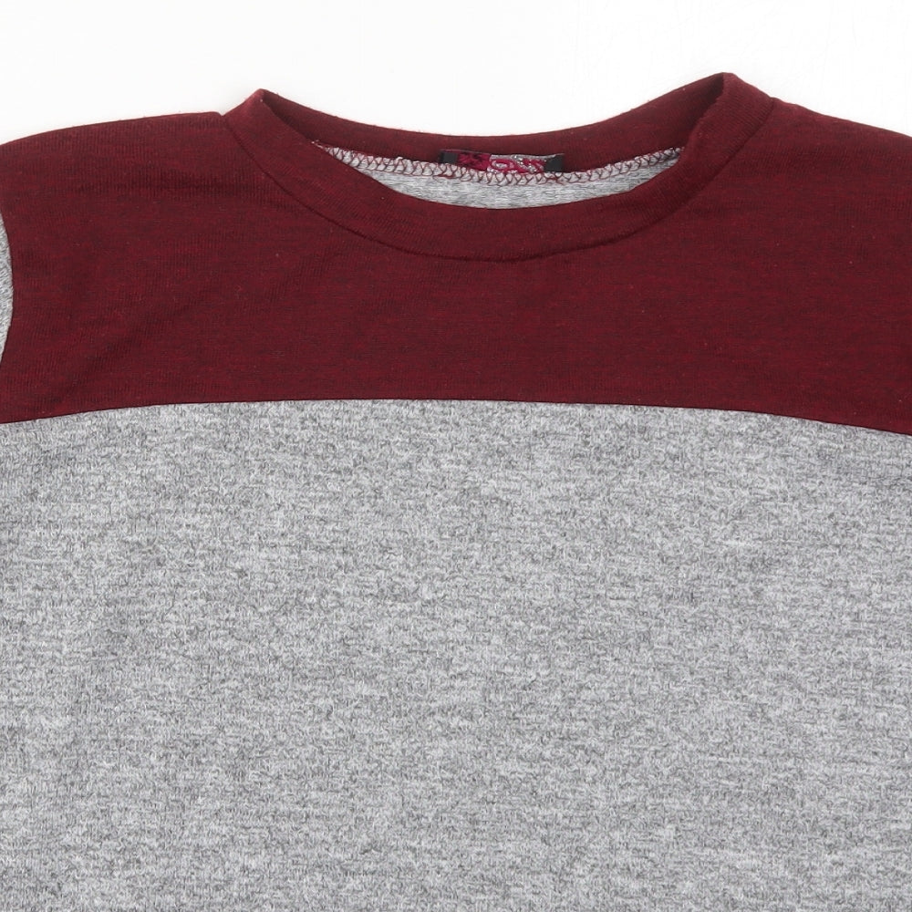 Silk Womens Grey Colourblock Polyester Basic T-Shirt Size M Crew Neck - Red