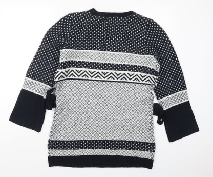 Tu Womens Blue Crew Neck Geometric Acrylic Pullover Jumper Size 12