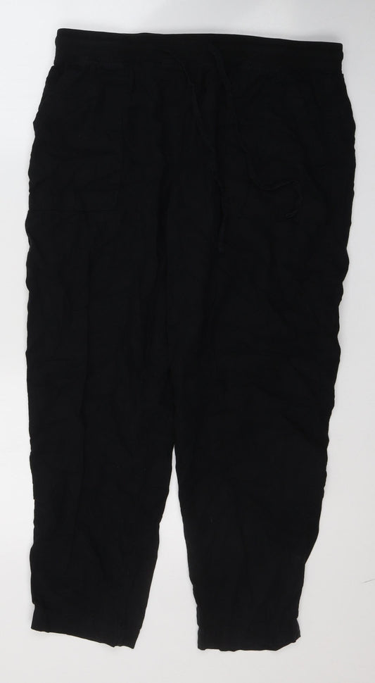 Marks and Spencer Womens Black  Flax Trousers  Size 4 L25 in Regular Tie