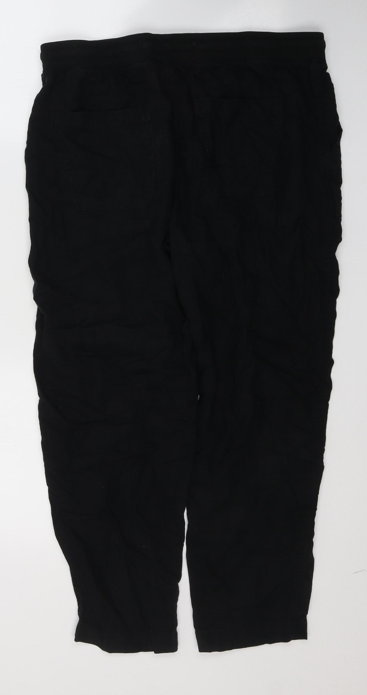 Marks and Spencer Womens Black  Flax Trousers  Size 4 L25 in Regular Tie