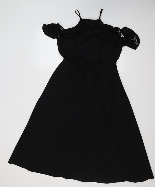 Julian Taylor Womens Black  Cotton Fit & Flare  Size 8  Halter Zip - cold shoudler