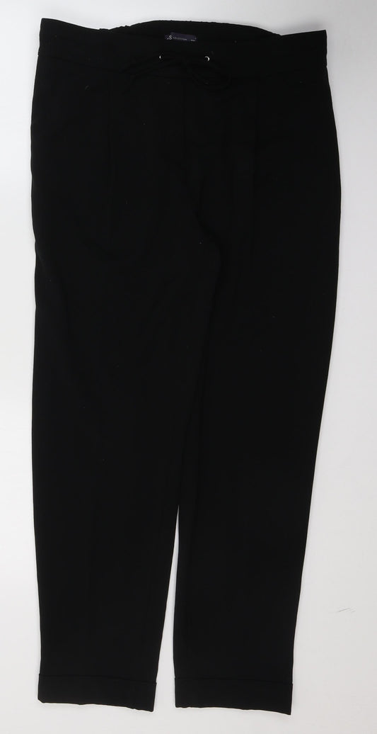 Marks and Spencer Womens Black  Polyester Trousers  Size 14 L27 in Regular Button