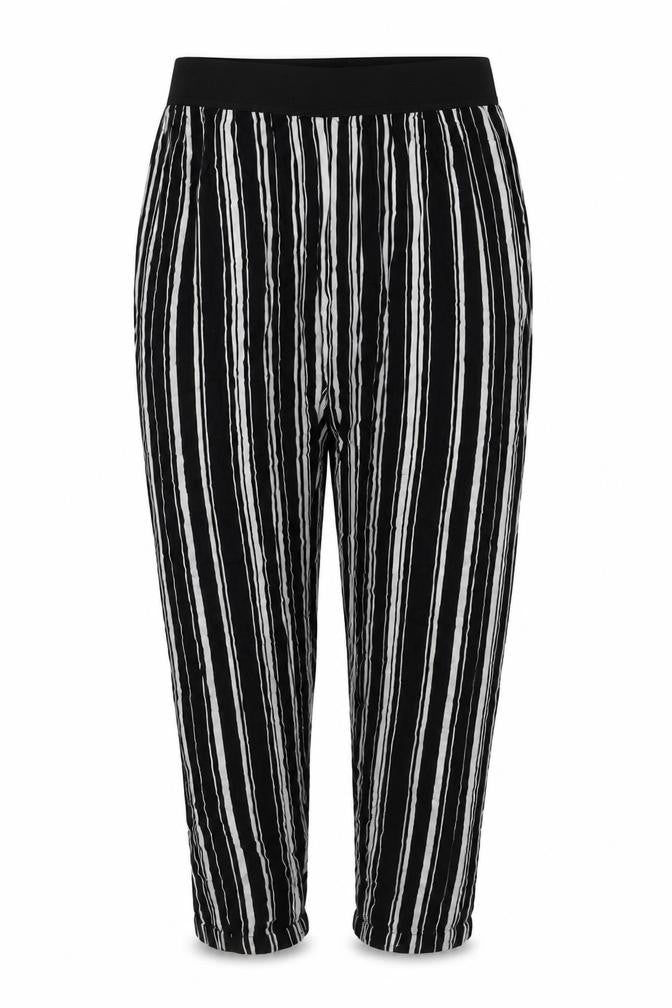Selected Womens Black Striped Polyester Cropped Trousers Size 12 L23 in Regular