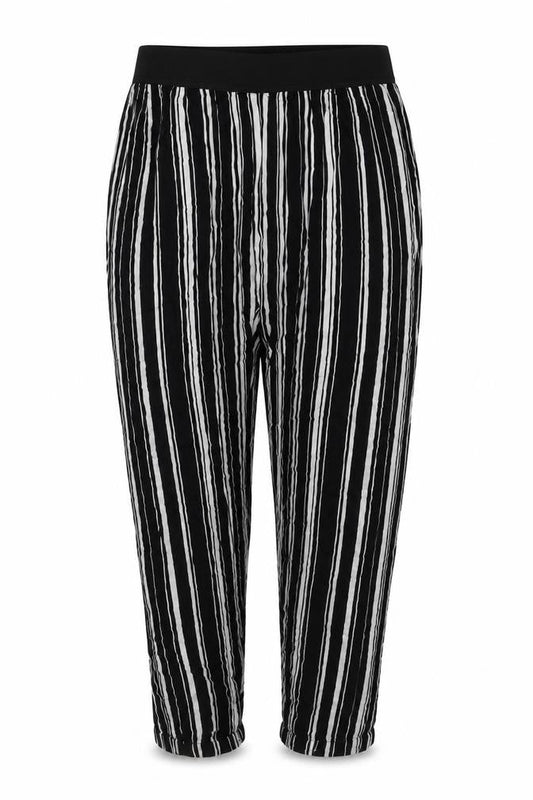 Selected Womens Black Striped Polyester Cropped Trousers Size 12 L23 in Regular