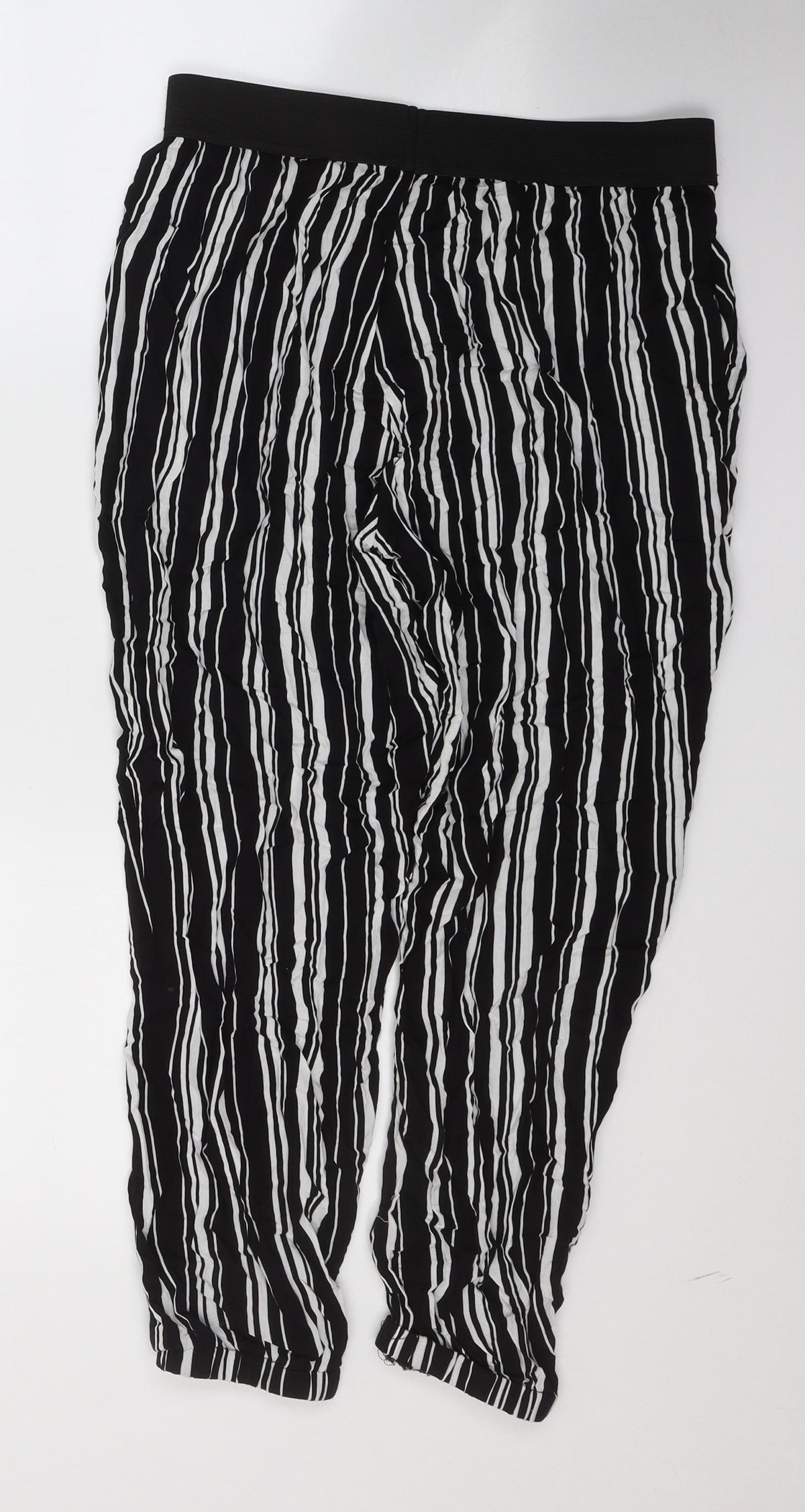 Selected Womens Black Striped Polyester Cropped Trousers Size 12 L23 in Regular