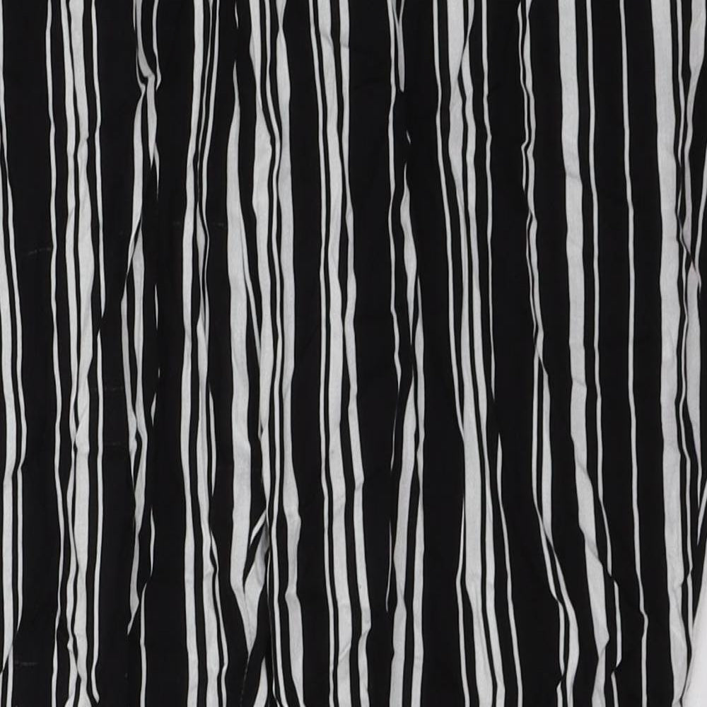 Selected Womens Black Striped Polyester Cropped Trousers Size 12 L23 in Regular