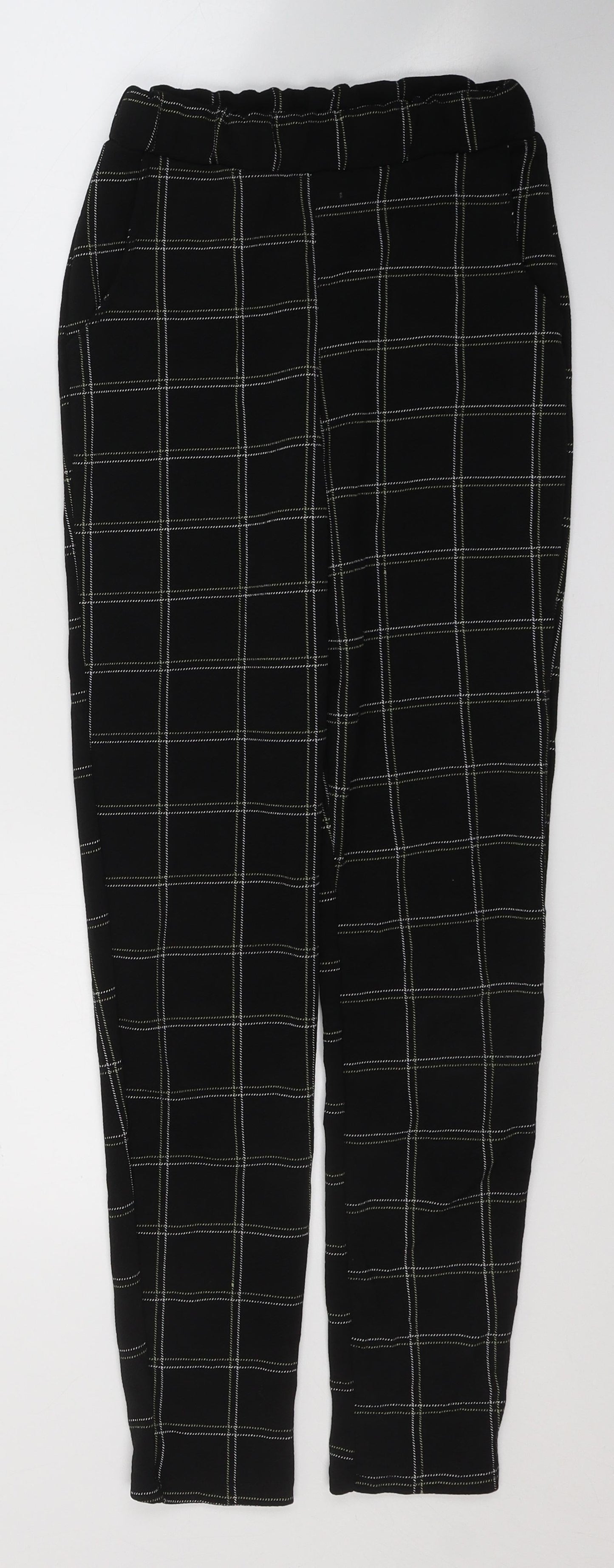 PRETTYLITTLETHING Womens Black Plaid Polyester Trousers  Size 4 L26 in Regular