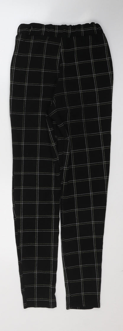 PRETTYLITTLETHING Womens Black Plaid Polyester Trousers  Size 4 L26 in Regular