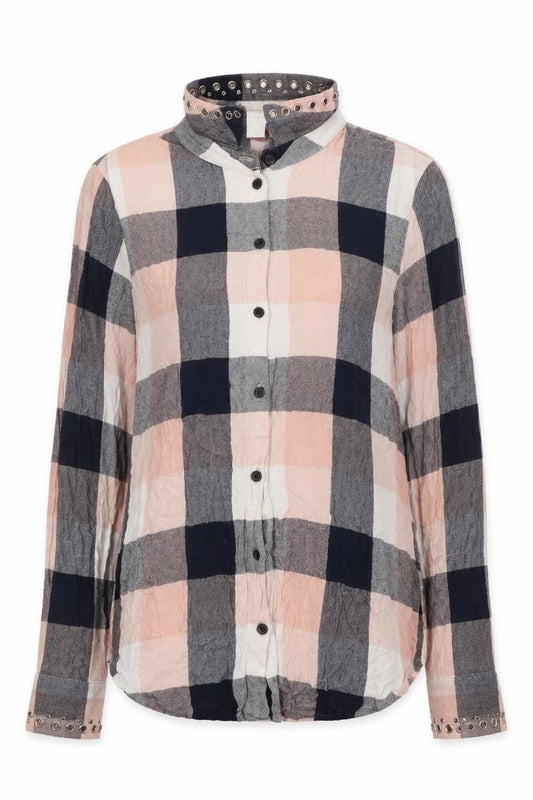 H&M Womens Multicoloured Plaid Viscose Jersey Button-Up Size 8 Collared