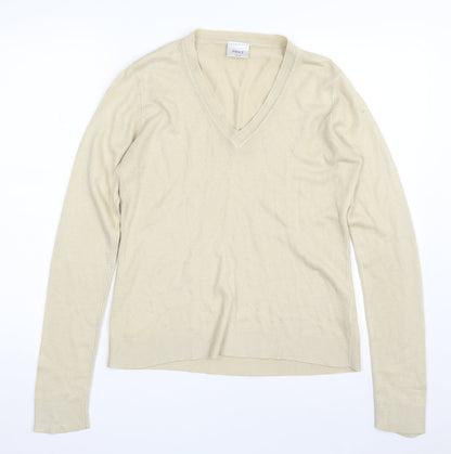 Next Womens Beige V-Neck  Acrylic Pullover Jumper Size 12